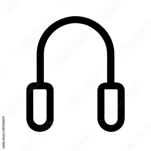 Black and white icon of headphones with curved band and rectangular ear cups, symbolizing audio and music features