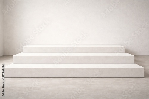 Tableau sur toile Minimal White Stage Platform Background with Symmetrical Steps