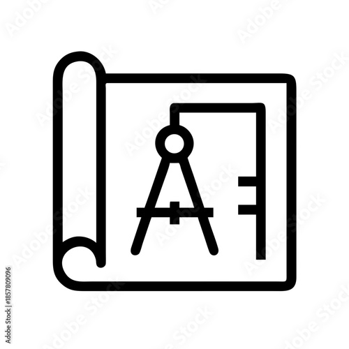 Black and white blueprint icon with compass and floor plan, ideal for architecture, drafting, and design UI.