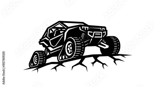 Off-Road Vehicle with Tracked Wheels on Rough Terrain.