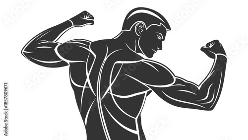 A powerful male physique is showcased through a striking black and white design a captivating silhouette