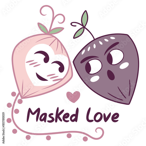 two adorable cartoon radish and strawberry characters with cute faces share a loving moment a delightful silhouette