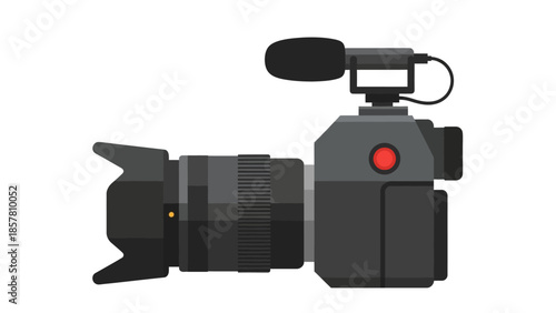 Vector illustration of professional video camera with microphone