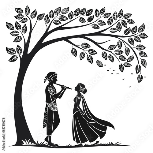 a romantic scene unfolds beneath a leafy tree with a couple sharing a tender moment silhouette