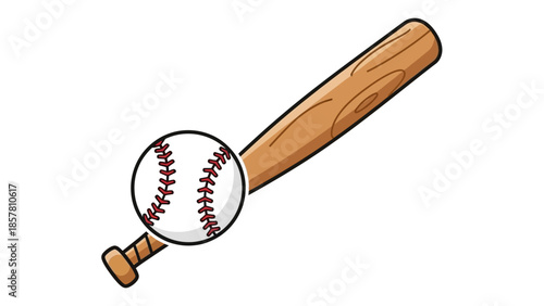 Cartoon style baseball bat and ball on white background