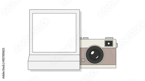 Retro computer and vintage camera illustration on white background