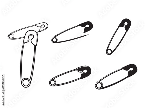 Collection of safety pins isolated on transparent background