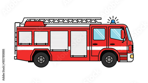 Illustration of a Red Fire Truck with Ladder and Siren