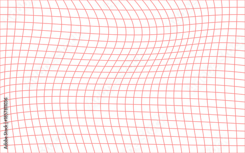 Fotografija Red wavy grid lines abstract background with curved geometric pattern for modern