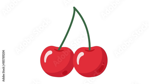Vector illustration of two red cherries with green stem