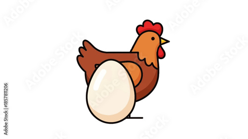 Cartoon chicken with egg on white background