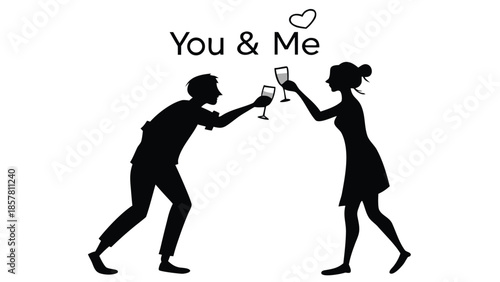 a romantic scene depicting a couple toasting with champagne glasses celebrating love and togetherness in silhouette