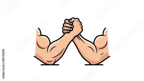 Illustration of two muscular arms engaged in arm wrestling
