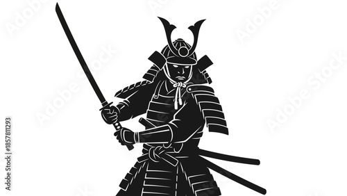 Silhouette of Samurai Warrior with Sword in Traditional Armor