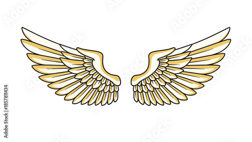 Vector illustration of golden angel wings on white background