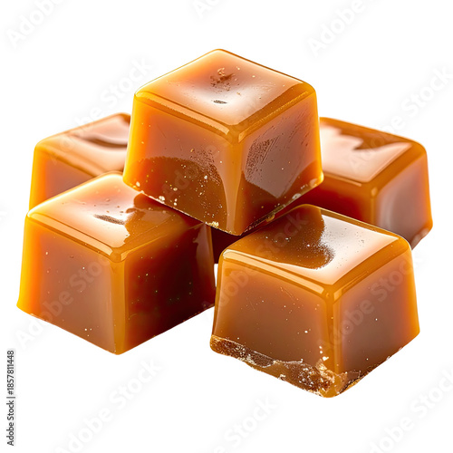 Close-up of glossy, cubed candies stacked on black background