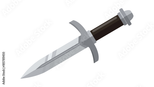 Realistic illustration of a medieval dagger with a black handle