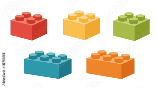 Colorful plastic building blocks in various shapes and sizes