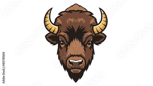 Illustration of a Bison Head with Horns in Vector Style