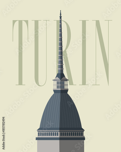 Turin skyline modern poster illustration in flat style. Business travel and tourism concept design. Vector stock