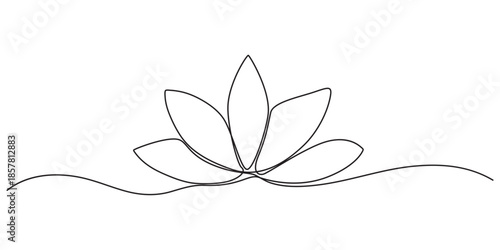 Lotus flower continuous one line drawing. Wellness concept in simple linear style. Vector illustration, Single line, continuous, lotus flower line art vector illustration with transparent background.