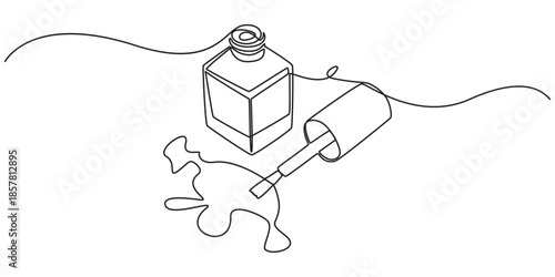 Nail varnish one line drawing on white isolated background for store, Decorative cosmetics for manicure and pedicure - Nail polish, Nail varnish one line drawing on white isolated background for store
