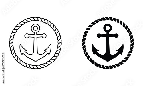 Anchor and Rope Circle Icon Outline and Solid Fill