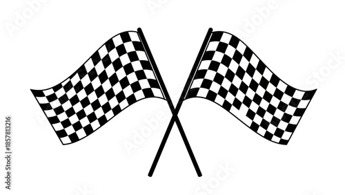 Crossed checkered flags symbolizing race finish, competition success, and achievement. Graphic vector illustration for sports events and victories