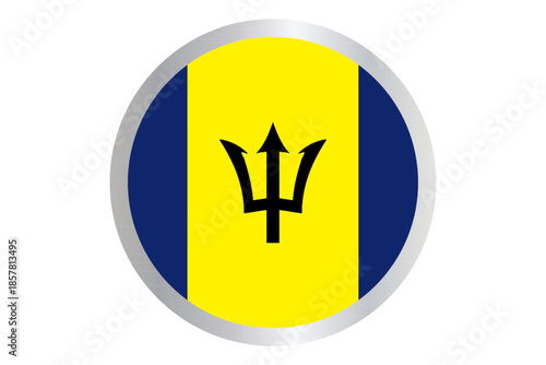 Barbados flag icon national symbol with trident oval shape with metallic border vector illustration for travel and national pride