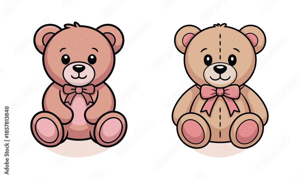 Fototapeta premium Two Cute Teddy Bears with Bows vector illustration