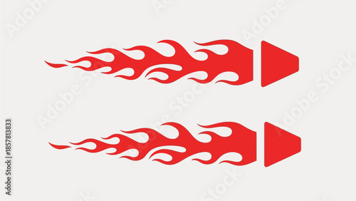 Illustration of two stylized red flames trailing from a geometric shape, suggesting speed and motion