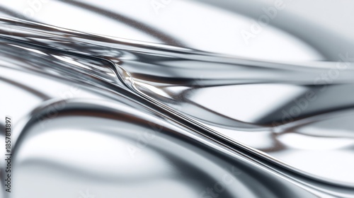Abstract metallic shapes twist and bend against a blurry white background for visual impact