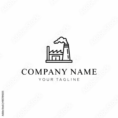 Minimalist Factory Icon with Smoke Stack and Company Name Placeholder.