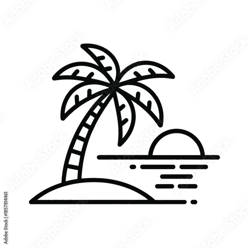 Tropical Paradise Silhouette: An illustration of a tropical island, featuring a stylized palm tree, the sun setting over the ocean, inviting viewers to imagine a relaxing getaway in paradise.