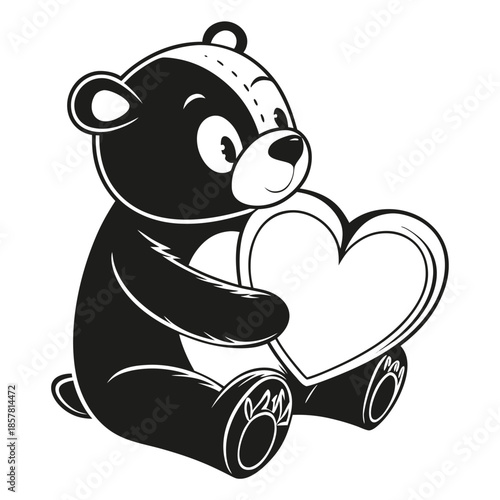 Vector illustration cartoon bear holding a heart shape with a cute expression