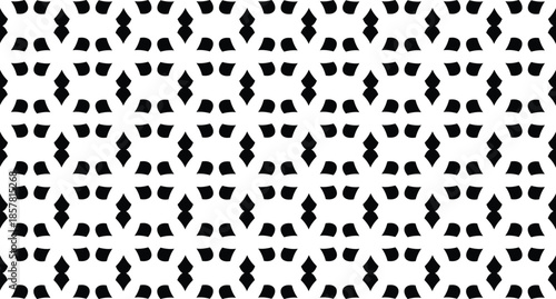 Seamless Black and White Geometric Floral Pattern - Minimalist Monochrome Moroccan Tile Vector Background for Wallpaper and Textile Design