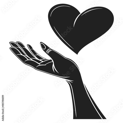 a delicate hand offering a heart shape a powerful symbol of love and compassion silhouette high quality