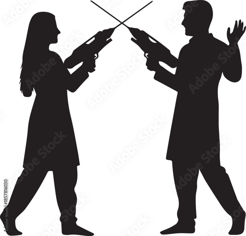 Silhouettes in confrontation