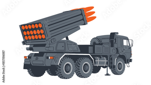 Military rocket launcher vehicle with missiles ready to launch