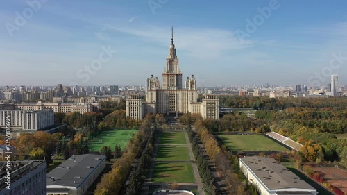 Drone advancing toward Moscow State University building