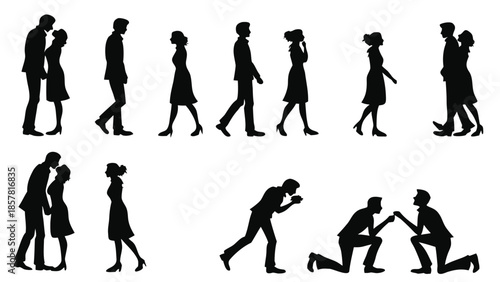 a collection of black figures depicting couples and individuals in varied poses a striking silhouette high quality