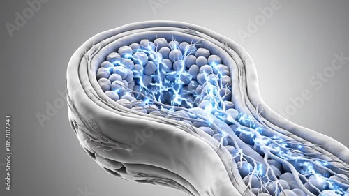 Anatomical Olfactory Bulb Firing Animation Clean White Structure on Grey Background Demonstrating Neural Activity and