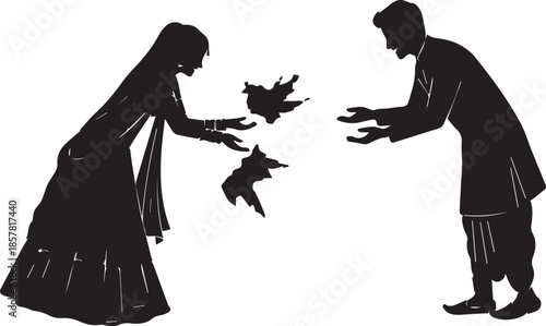 Silhouette of couple exchanging rings