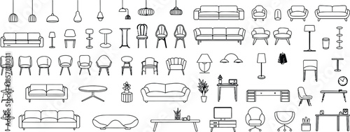 Adobe Illustrator Artwork Line art illustrations of furniture people and various household objects

