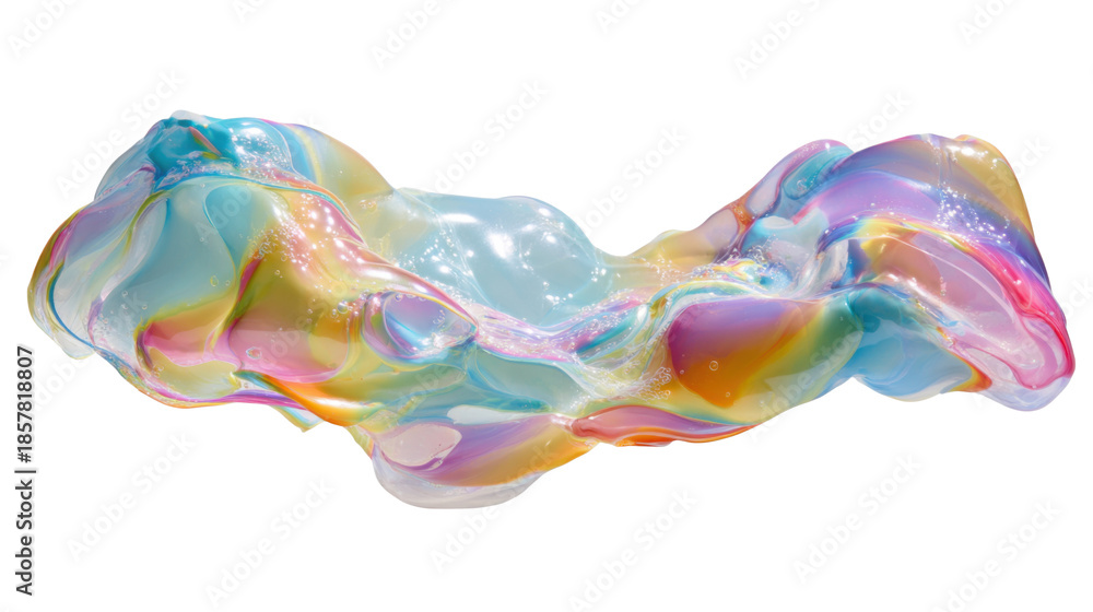 Obraz premium Iridescent fluid blob creating an abstract holographic wave with pastel viscous liquid colors on transparent background