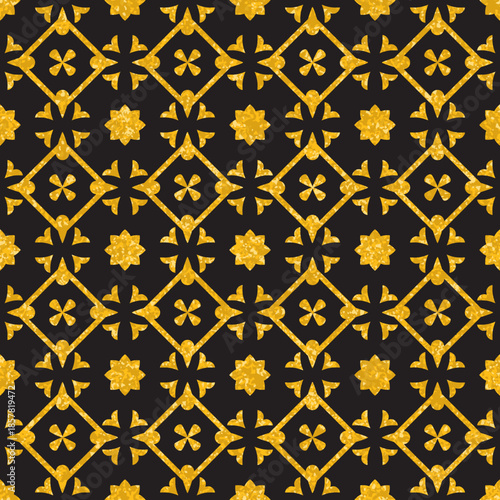 Tile decorative floor gold and black tiles vector pattern or seamless background
