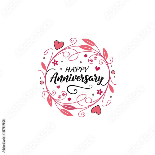 Elegant wedding anniversary typography vector featuring decorative floral frames and stylish hand lettering, ideal for cards, invitation, and social media post.