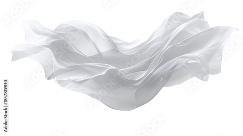 White transparent fabric flowing gracefully in wind, abstract delicate silk textile wave creating soft ethereal movement
