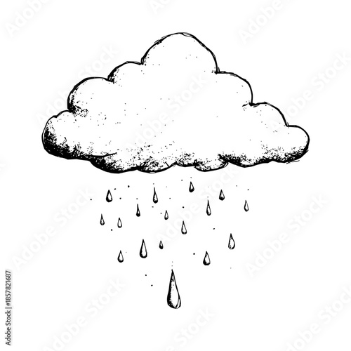 Black and white drawing of rain cloud with raindrops vector illustration weather forecast design element