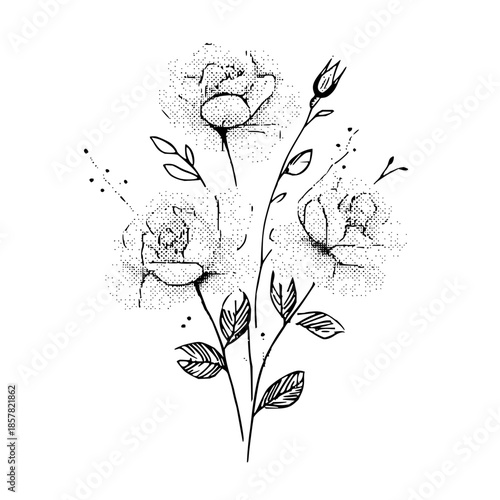 Vintage floral bouquet drawing vector illustration roses and leaves flower arrangement botanical design art 100